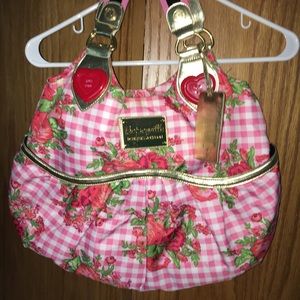 Betsey Johnson pink plaid oversized tote